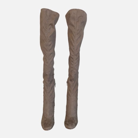 Marc Fisher Ltd Tan Faux Suede Thigh High Block Heel Boots 6.5 - Picture 2 of 10